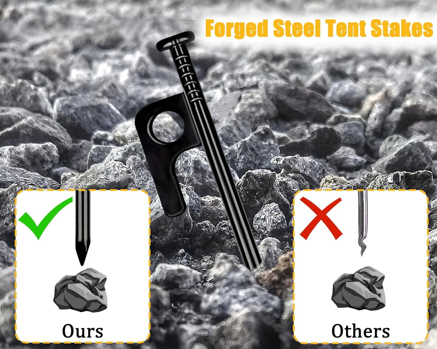 Tent Stakes Heavy Duty 8 inch Metal Tent Pegs for Camping Steel Tent Stakes Inflexible and Unbreakable-24 PCS