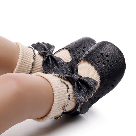 eczipvz Baby Shoes Girls Single Shoes Bowknot First Walkers Shoes Hook Loop Toddler Soft Bottom Breathable Size 4 Girl Shoes (Black, 4 )