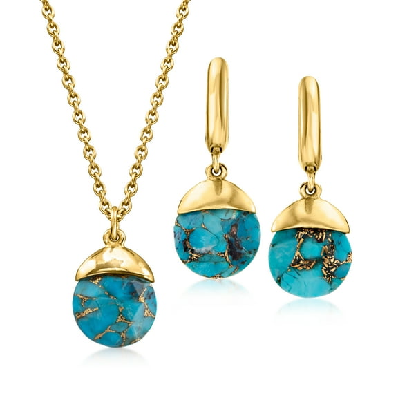 Ross-Simons Turquoise Jewelry Set: Pendant Necklace and Drop Earrings in 18kt Gold Over Sterling, Women's, Adult