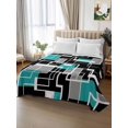 thumbnail image 2 of Full Flat Sheet 81"x96", Teal Blue Black Geometric Soft Lightweight Bedding Flat Sheets Only, Modern Abstract Art Block Brushed Microfiber Top Bed Sheet, Breathable StainResistant Bedsheets, 2 of 9