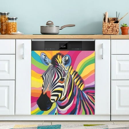 

Colorful Zebra Painting Dishwasher Magnet Refrigerator Magnetic Cover Washing Machine Magnet Sticker Kitchen Decor