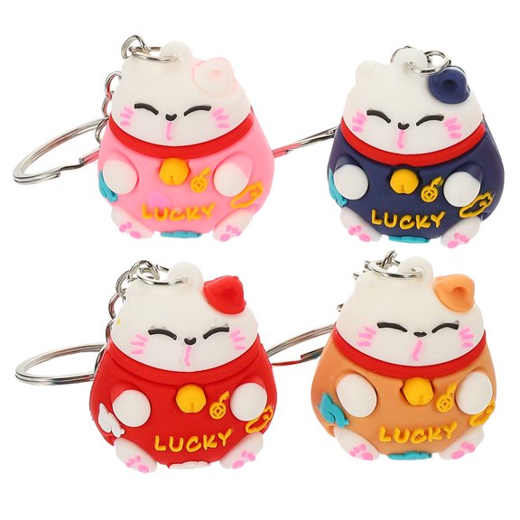 Soimiss 4Pcs Alloy Cat Keychain with Hanging Ornament Assorted Colors for Key and Bag