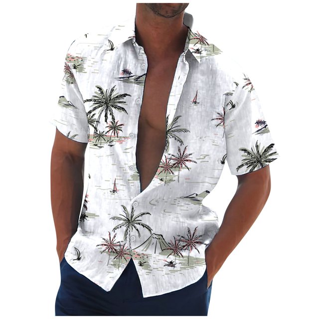 Hawaiian Shirt For Men, Men's Vintage Button Down Bowling Shirts Short Sleeve Summer Beach Shirt 2XL