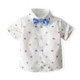 thumbnail image 3 of Bullpiano 1-6T Bowtie Print Shirt Baby Boys Gentleman Suit Shirt+Suspender Shorts Overalls Clothes Set Infant Formal Suits, 3 of 9