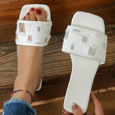 

Women s Mesh Sandals - Breathable & Comfortable Solid Color with Lightweight Chunky Heel Slip-On Closed Toe