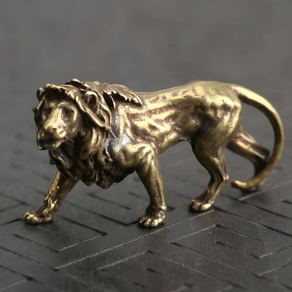 LAMIRO Copper Majestic Lion King Miniatures Figurines Vintage Craft Ornament Desk Decor