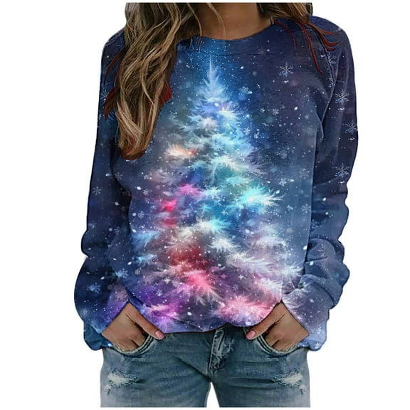 gakvbuo Ugly Christmas Sweater for Women 2024 Funny Christmas Sweatshirt Crewneck Xmas Print Long Sleeve Blouse Party Pullover Sweatshirt Tunic Tops Hoodless Shoulder Sweatshirt Gifts for Christmas
