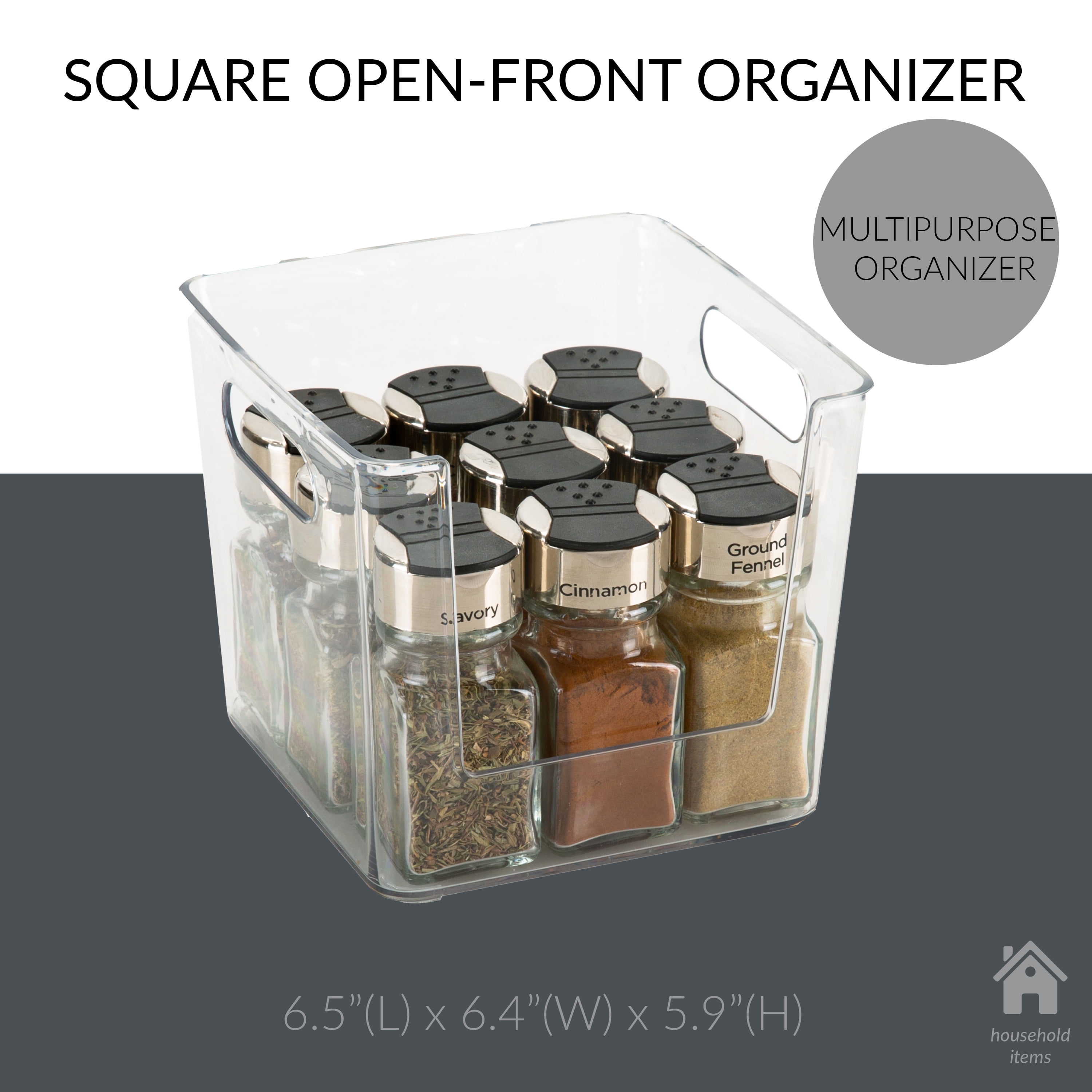 Simplify Square Open Front Cabinet Organizer with Basket Bin, Clear