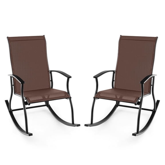 Demi Bonn 2 Pieces Outdoor Rocking Chairs with Breathable Backrest, Patio Accent Furniture Lounge Chairs for Yard, Garden, Brown