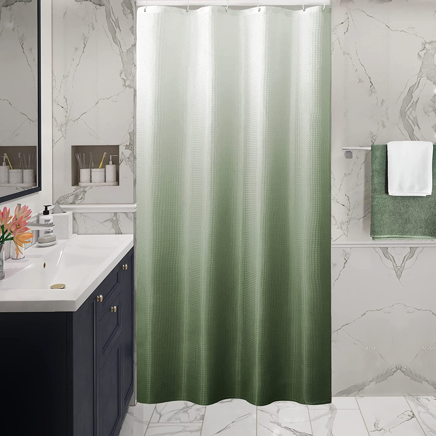 Small Stall Shower Curtain 36 x 72, Narrow Half Sage Green Ombre Shower