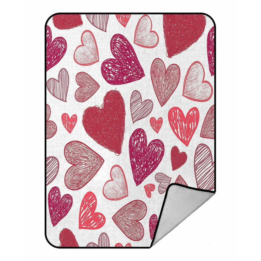 ABPHQTO Doodle Red Hearts Valentine'S Day Fleece Blanket Fleece Back Throw Blanket 58x80 Inch