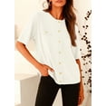 thumbnail image 3 of PRETTYGARDEN Women's Summer Button Down Shirts Casual Short Sleeve Crew Neck Ribbed Knit Blouse Top Cardigans, 3 of 9
