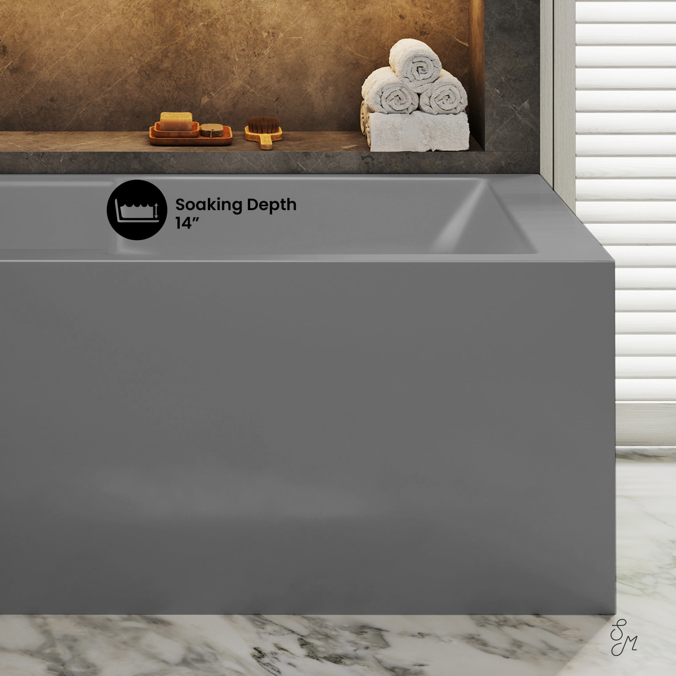 Claire 60 x 32 Left Drain Soaking Alcove Corner Apron Bathtub in Glossy Gray