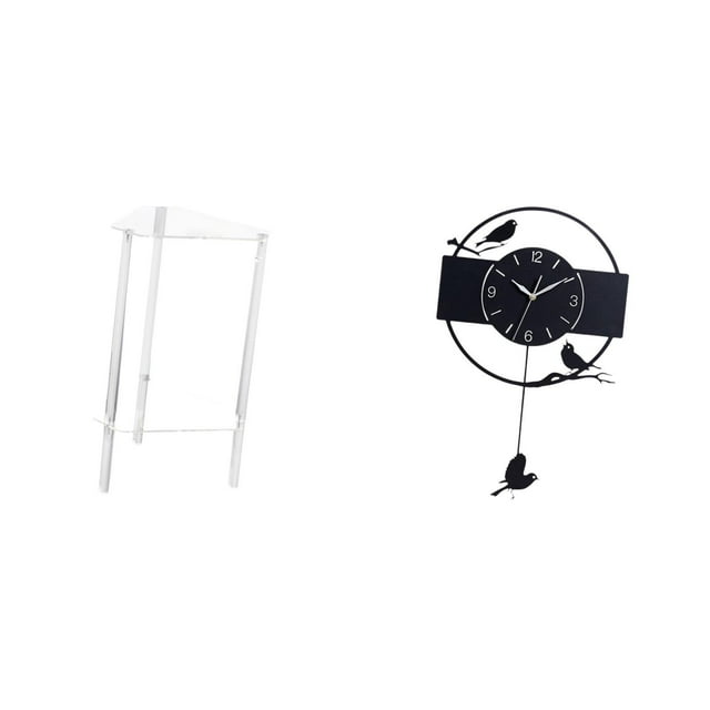 Mesita de noche,Mesa auxiliar de acrílico transparente,mesa auxiliar transparente de 2 niveles,Mesa pequeña de acrílico,mesita de noche pequeña,compacta,Reloj de pared,Reloj de pared con