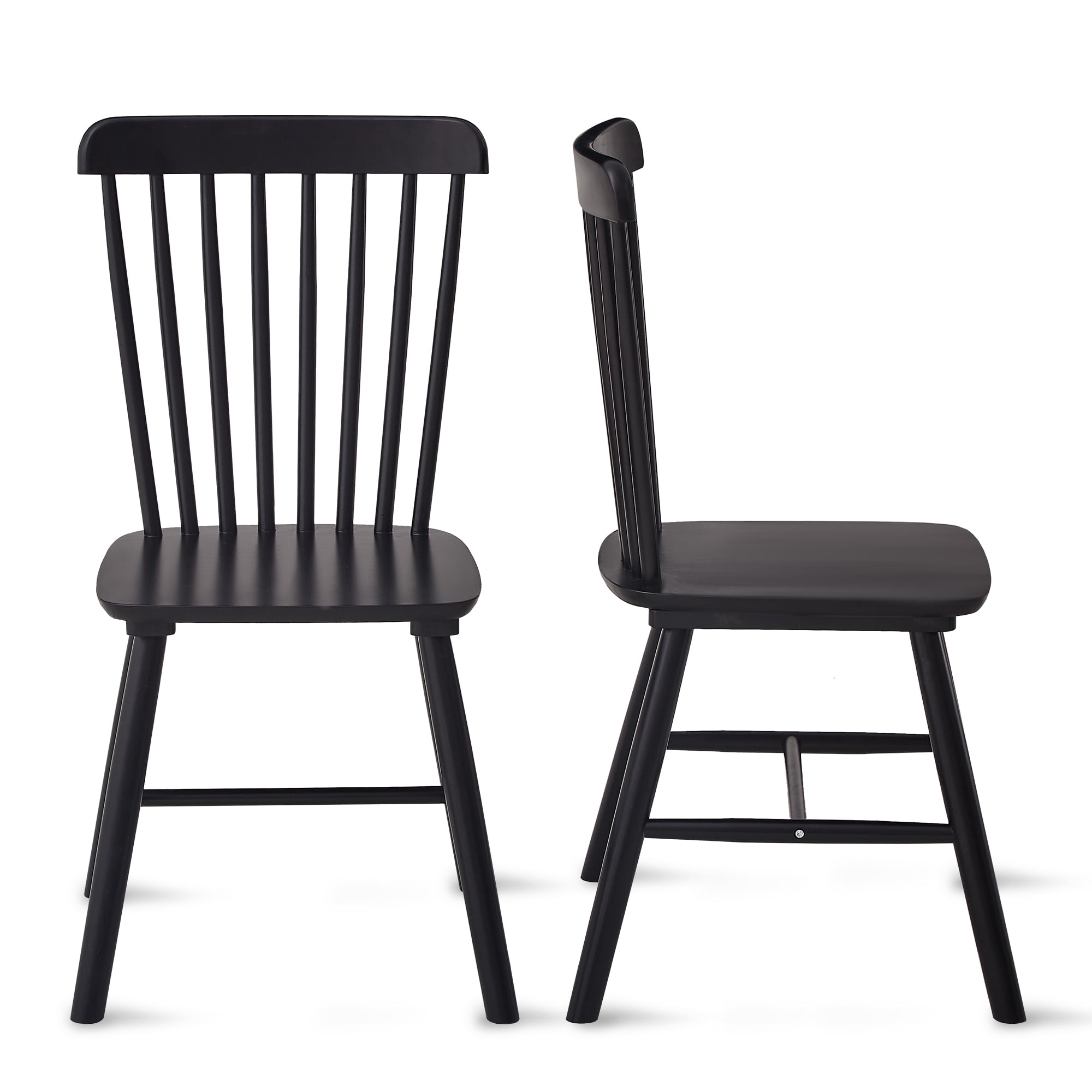GARITIN Dining Chairs Set of 4, Solid Rubber Wood Kitchen Chairs with Curved Backrest and Rounded Edges for Dining Room, Black