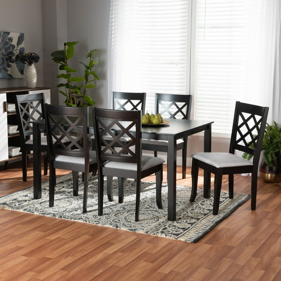 Baxton Studio Verner Modern and Contemporary Grey Fabric Upholstered and Dark Brown Finished Wood 7-Piece Dining Set
