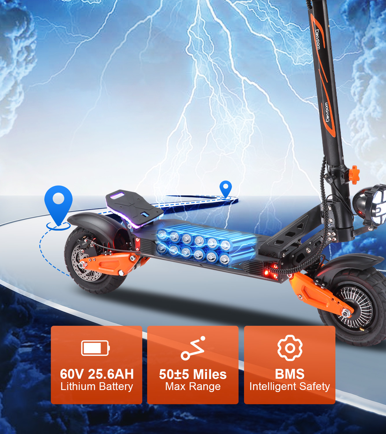 Bikydom 45Mph Electric Scooter for Adults with Seat, 5000W up to 50 Miles Range, 60V/25.6AH E-Scooter NFC Max Load 265lbs