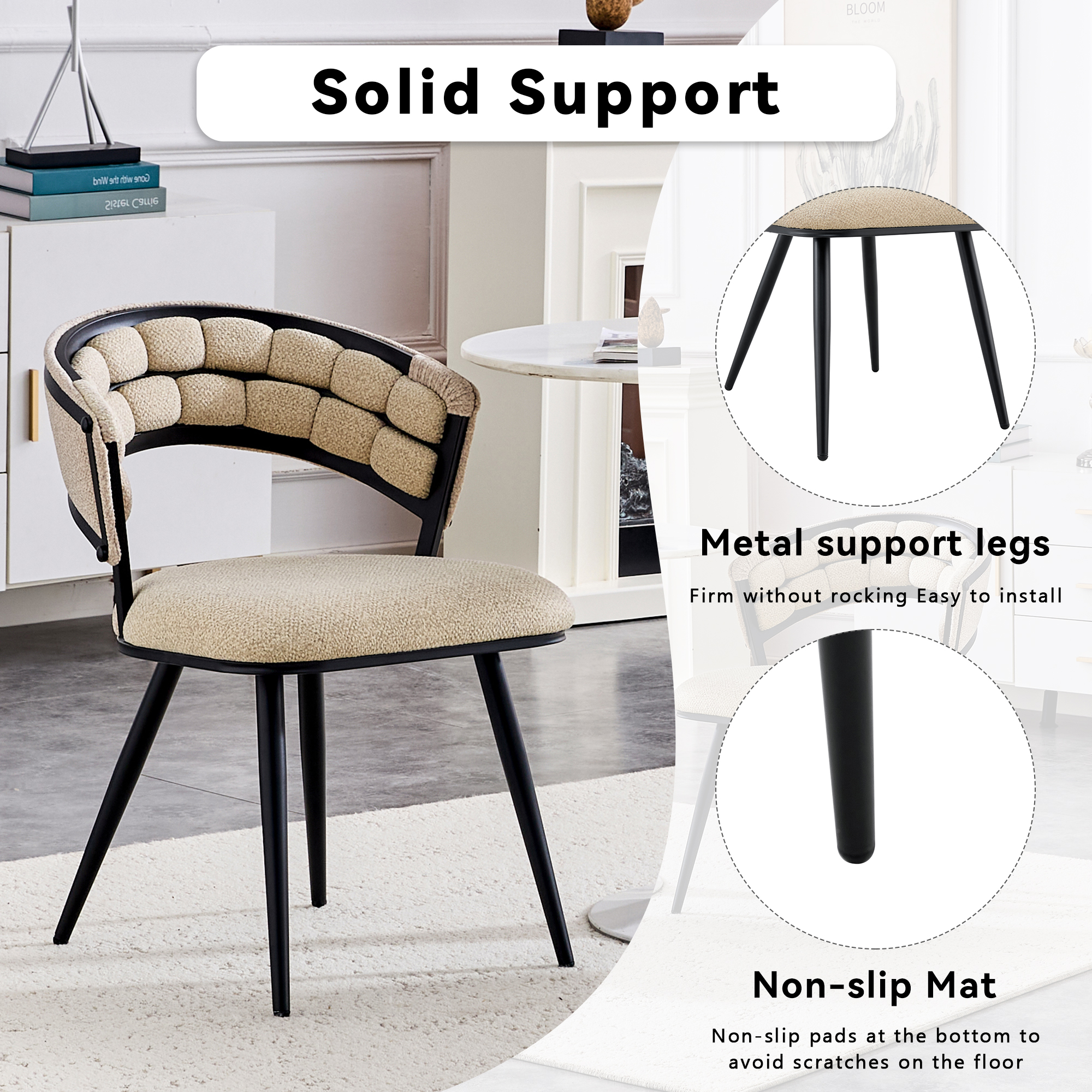 TesNus Beige Velvet Dining Chairs Set of 2, 30.5 Inch Tufted Upholstered Accent Chairs with Black Metal Legs for Dining Room Kitchen Living Room