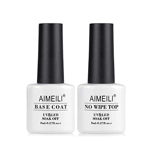AIMEILI Soak Off U V Gel Polish Base Coat and No Wipe Top Coat Set (2x8ml), Upgr AIMEILI Soak Off U V Gel Polish Base Coat and No Wipe Top Coat Set (2x8ml), Upgr