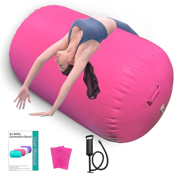 Air Roller Gymnastics Barrel, Inflatable Tumbling Equipment for Girls, Back Handspring & Backbend Trainer Mat for Cheerleading & Home Practice (Includes Manual Air Pump)