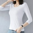 thumbnail image 2 of Women's White Long Sleeve 3/4 Sleeve Slim Fit T-Shirt - Casual Basic Tee, Comfortable, Easy to Care, Classic Color, Multiple Sizes, 2 of 6