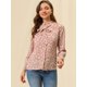 thumbnail image 3 of Allegra K Blusa floral vintage de manga larga con cuello abotonado y pajarita para mujer Rosa oscuro L, 3 of 6