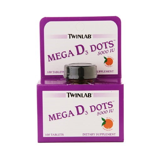 Twinlab Mega D3 Dots 5000 IU Tablets, Tangerine, 100 Ct
