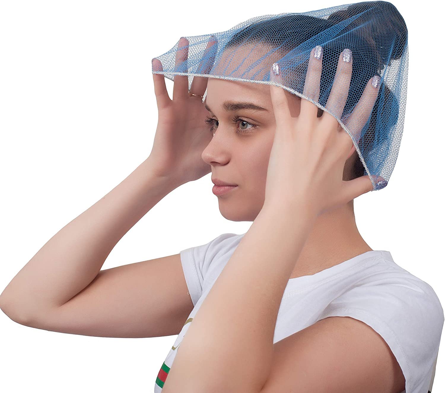 100 Pack Blue Nylon Hairnets 18 size 