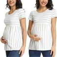 thumbnail image 2 of Uniexcosm Uniexcosm Women's Maternity Tops Short Sleeve Stripe Shirt Loungewear T-Shirts, 2 of 4
