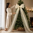 thumbnail image 6 of Pearlescent Bow Christmas Tree Decoration Elegant Sheer Top Ornament Topper,Beige, 6 of 6