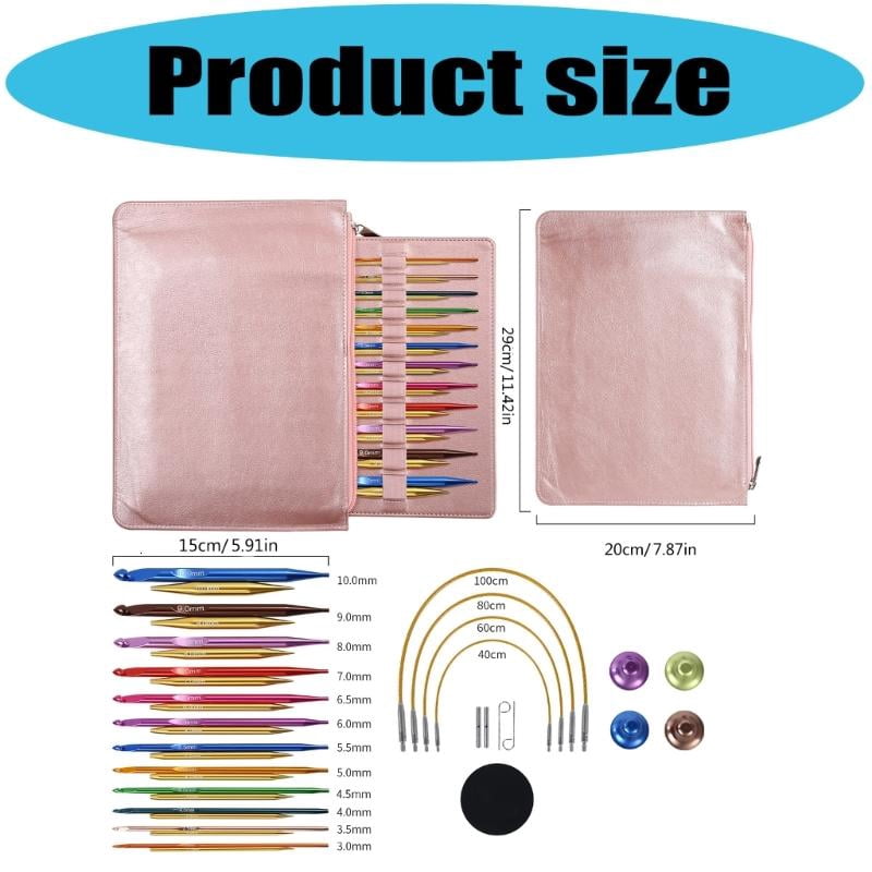 ANXPTIME 12Pairs Interchangeable Aluminum Tunisian Crochet Hook with Cable 3.0mm-10mm