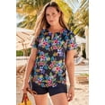 thumbnail image 2 of Swim 365 Women's Plus Size Split-Neck Short-Sleeve Swim Tee With Built-In Bra, 2 of 6