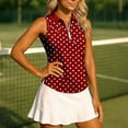 thumbnail image 2 of Womens T Shirts Casual Sleeveless Zip Up Knit Top with Turn Down Collar and Polka Dot Print Red XL, 2 of 4