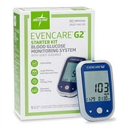 Medline EvenCare G2 Blood Glucose Monitoring System Starter Kit, Includes Meter, Batteries, Lancing Device, 10 Lancets, 10 Test Strips, Guide, Carrying Case, Log Book
