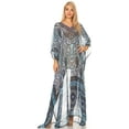 thumbnail image 5 of Sakkas Wilder Printed Design Long Sheer Rhinestone Caftan Dress / Cover Up - 17141-NavyBlue - OS, 5 of 5