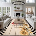 thumbnail image 3 of Large Area Rugs for Living Room Bedroom, Sunflowers Rooster 5'x8' Rug Washable Carpet Runner Indoor Outdoor, Farmhouse Vintage Beige Wooden Plaid Non Slip Floor Mats Rug for Kitchen, Bathroom, 3 of 8