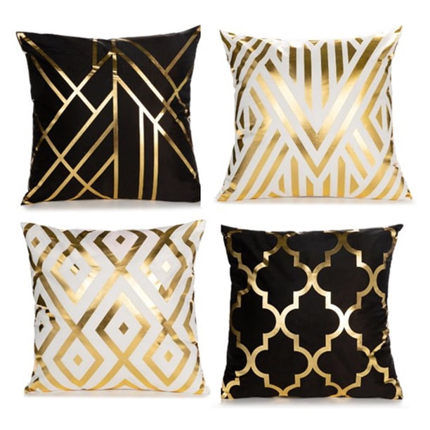 Set Of 4 Pillow Covers 18 ×18 Inch Gold Foil Home Decorative Black And Gold