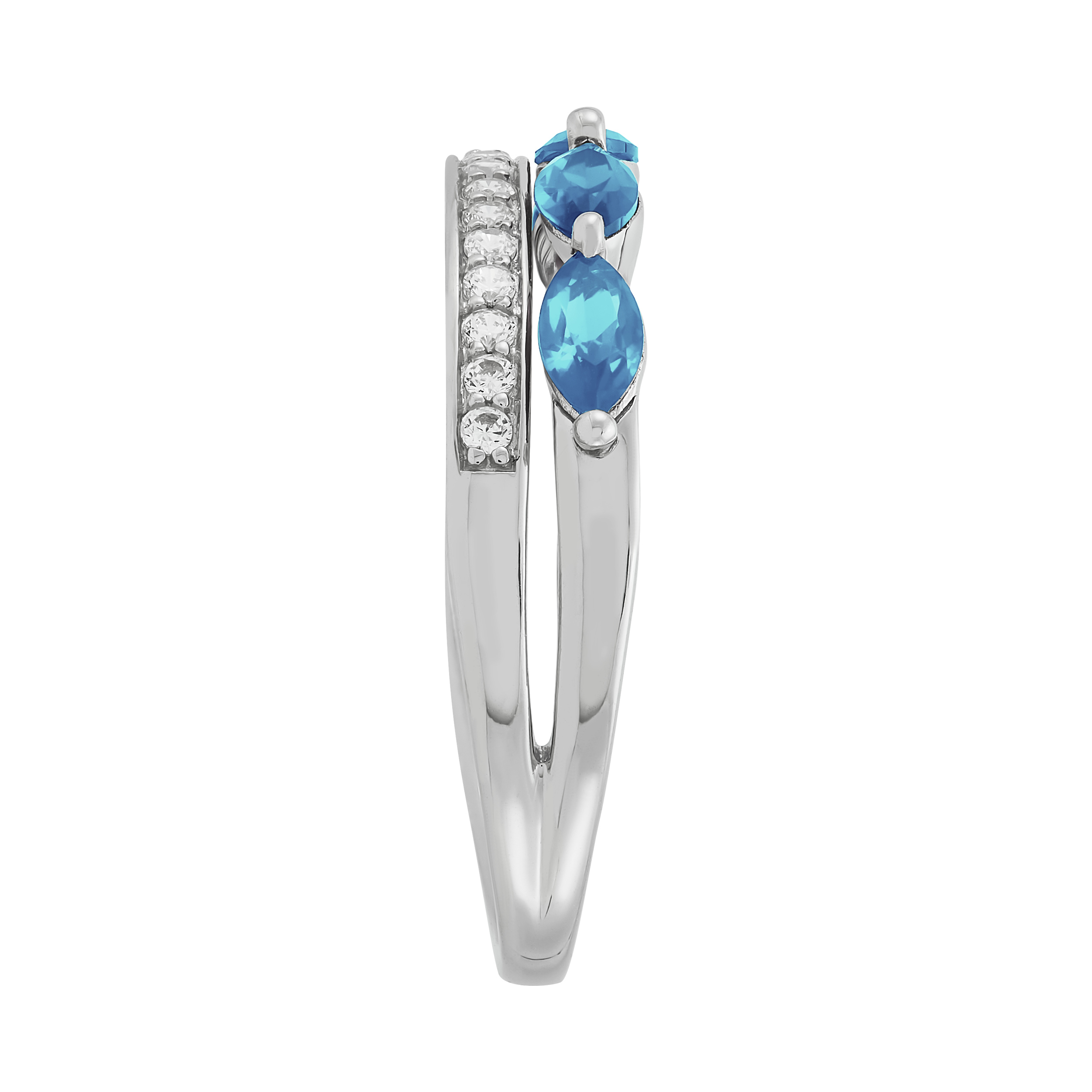 Brilliance Fine Jewelry Marquise Blue Topaz and White Cubic Zircoina Ring in Sterling Silver
