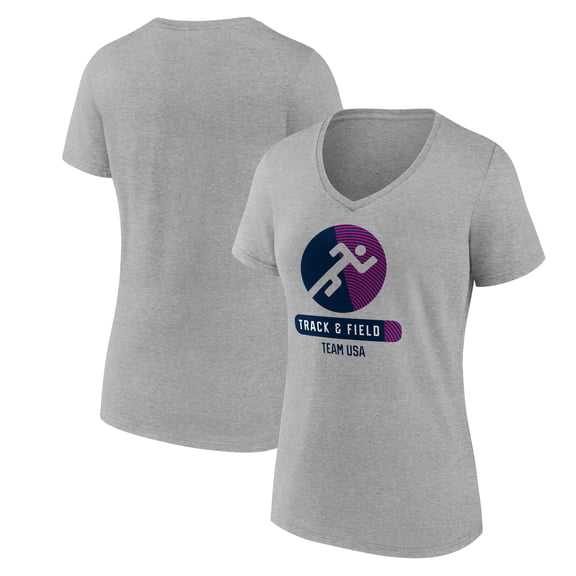 Women's Heather Gray USA Track & Field Radiating Victory V-Neck T-Shirt