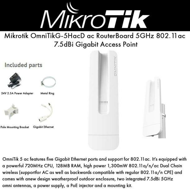 Mikrotik OmniTik 5 ac 5GHz 802.11ac 7.5dBi Gigabit - Walmart.com