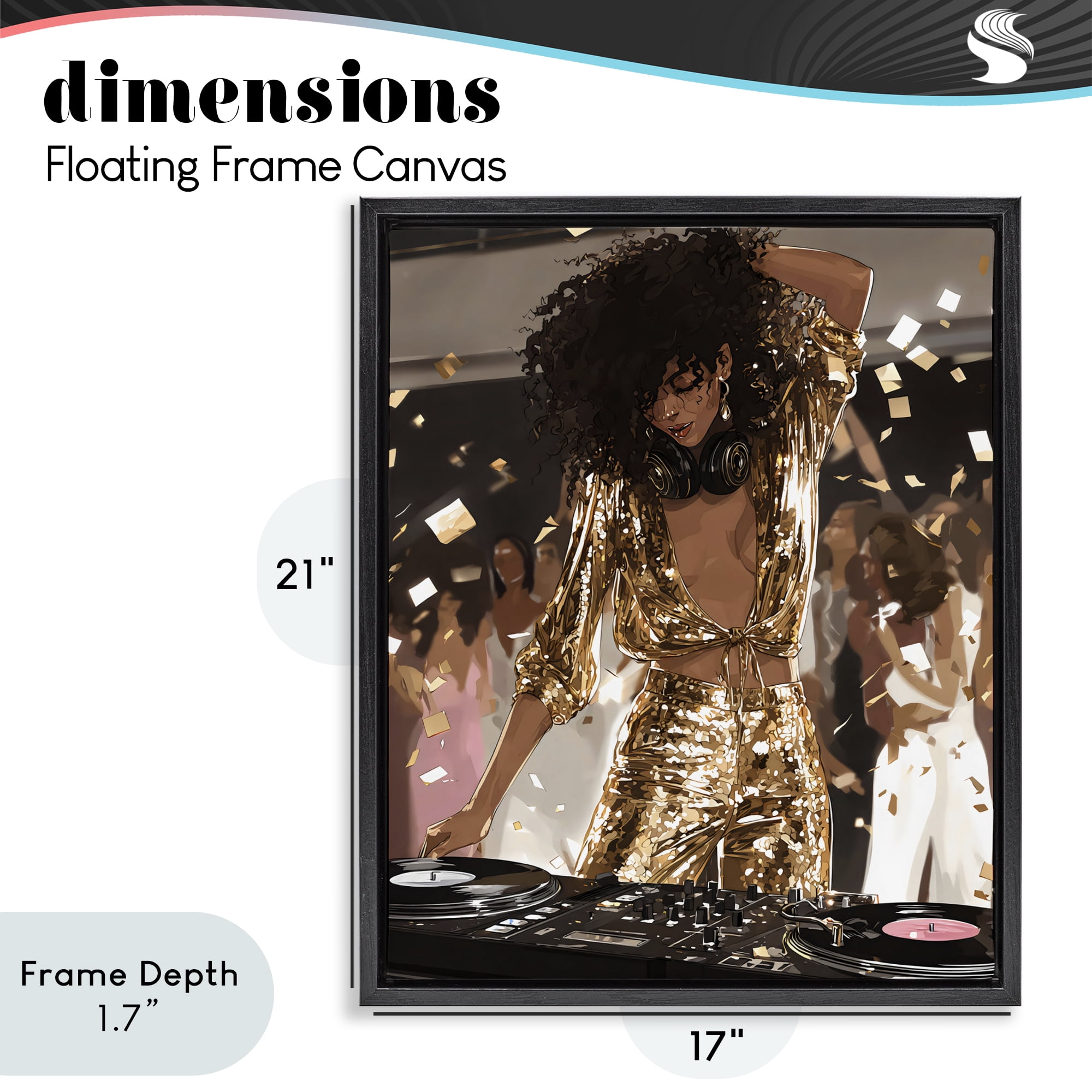 Stupell Industries Shimmering DJ in Sequins Black Framed Floater Canvas Wall Art, design by Franklyn Gregory