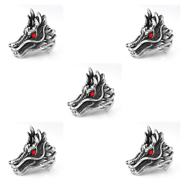 Jumpingount Anillos de personalidad estilo dragón Retro Animal anillo exagerado aleación estereoscópica suministro de joyería fiesta de verano Type2 NO2