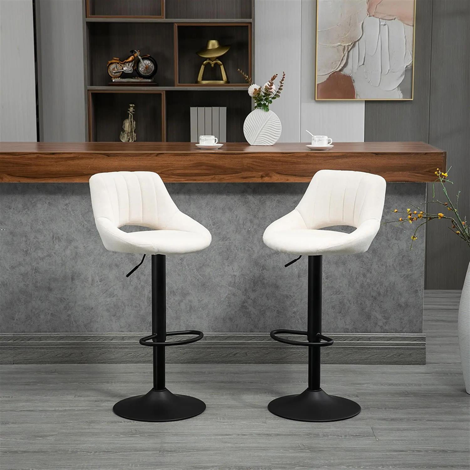 Demi Bonn Modern Swivel Bar Stool Set of 4 with Adjustable Height, Bar Height Stool with Upholstered Back and Steel Legs for Kitchen, Dinning Room, White