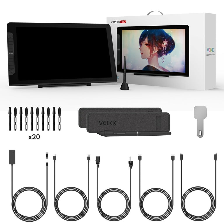 VEIKK VK2200Pro 21.5 inch HD Graphic Pad with Stand, 2 Dials