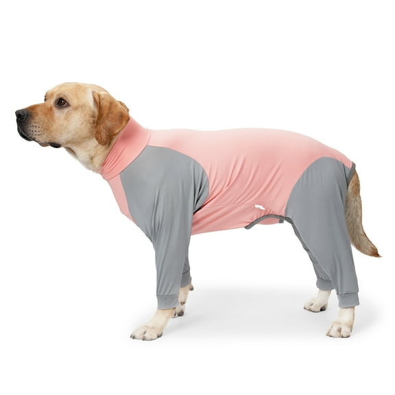 BT Bear Dog Recovery Suit, Dog Onesie Shedding Suit, Surgery Recovery Suit Full Coverage for Dog, After Surgery Wear E Collar Alternative, Anxiety Calming Shirt for Medium Large Dog Pink-Gray XS