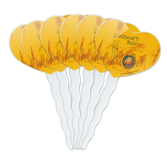 Dinosaurs Rule T-Rex Dinosaur Train Heart Love Cupcake Picks Toppers Decoration Set of 6