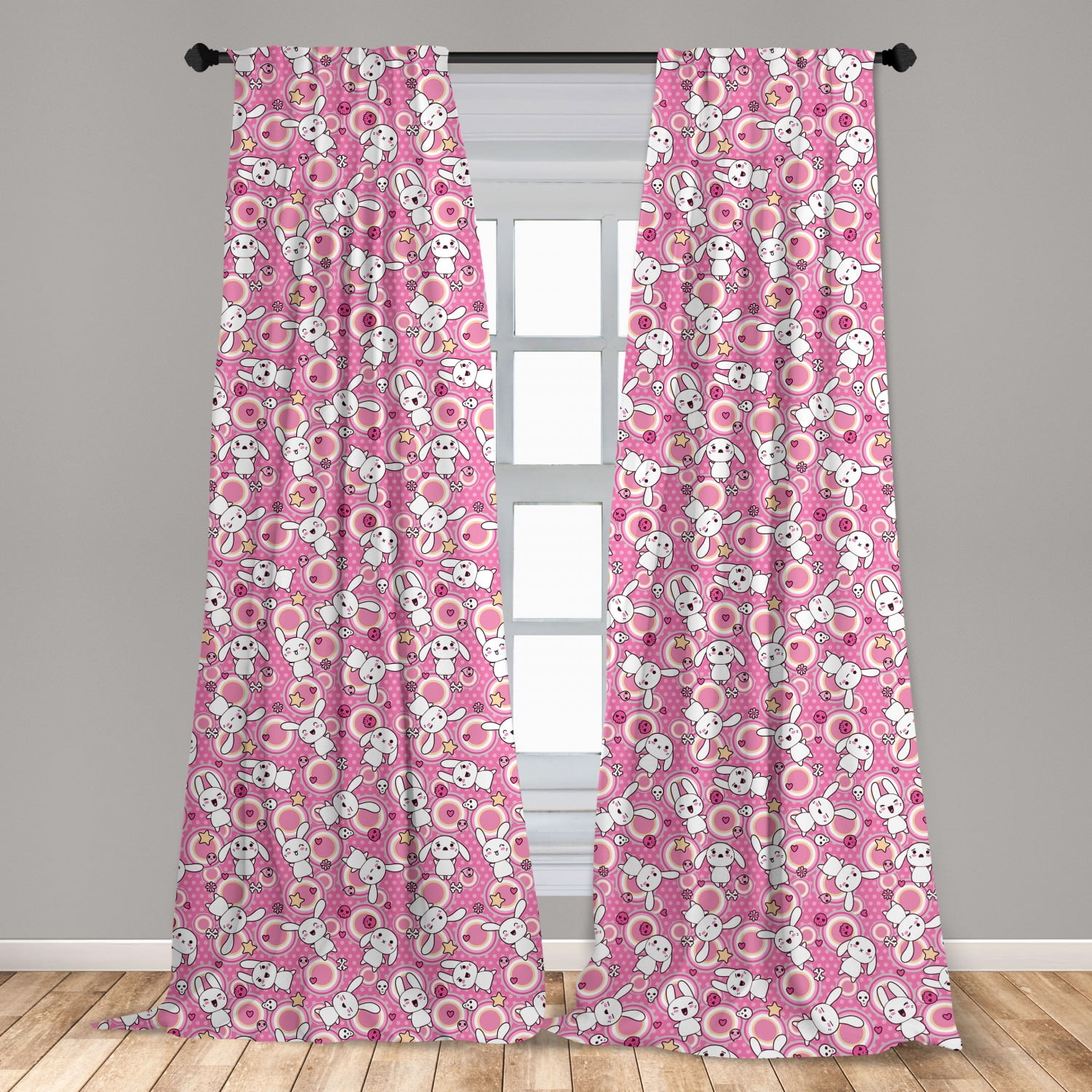 Anime Curtains 2 Panels Set Funny Kawaii Illustration With Rabbits Funky Animals Bunnies Kids Humor Print Window Drapes For Living Room Bedroom 56 W X 95 L White Pink By Ambesonne Walmart Com