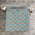 thumbnail image 3 of Ambesonne Moroccan Quilted Bedspread Set 3 Pcs, Ornament, King Size, Dark Blue Orange, 3 of 3