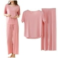 thumbnail image 2 of Women's 2-Piece Set Solid Color Casual Short Sleeve Pullover Top & Wide Leg Pants Lounge Set | Hontri | Womens 2 Piece Outfits Summer Casual Loose Short Sleeve Pullover Tops (Pink | 4XL), 2 of 6