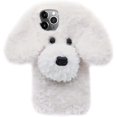 thumbnail image 1 of Funda de peluche súper linda con pelo esponjoso para iPhone 13 Pro Max, suave y cálida felpa de invierno de TPU (blanco peluche, iP), 1 of 5